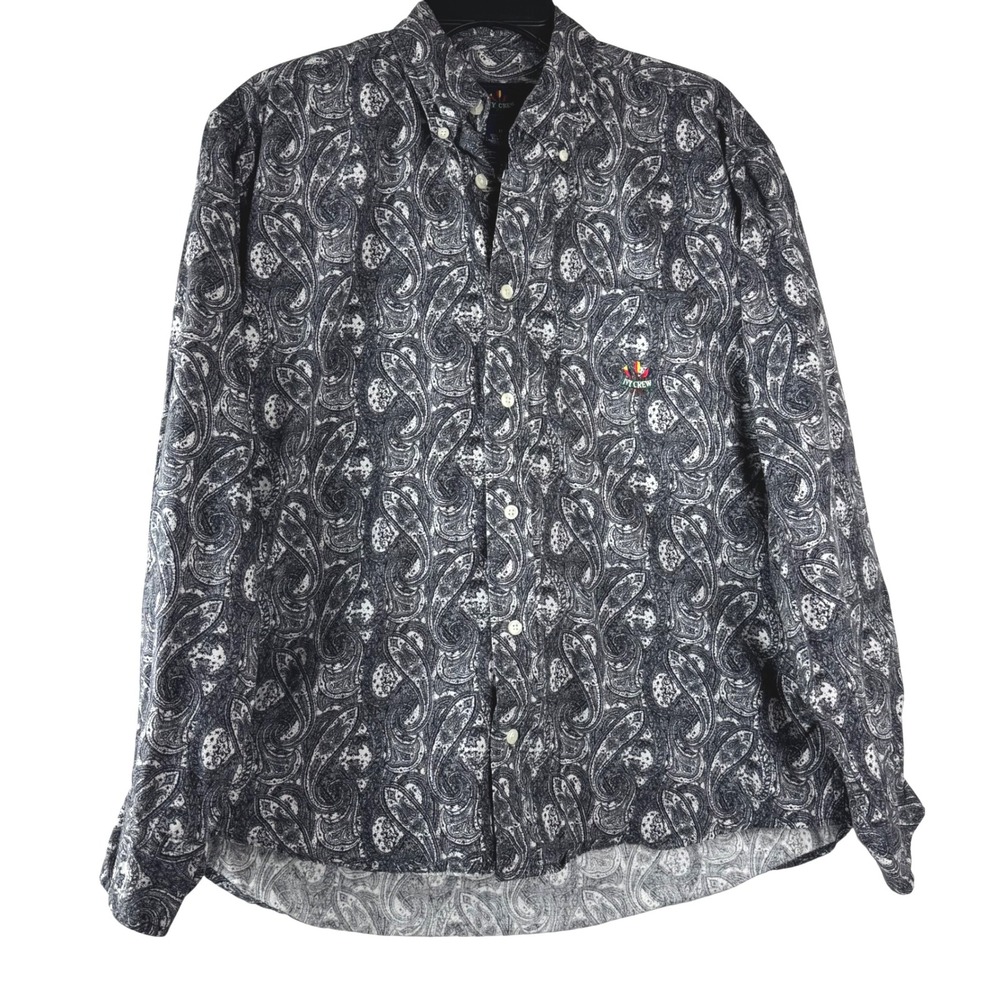 Ivy‎ Crew Men Paisley Button Down Long Sleeve Shirt Black Grey Medium Preppy